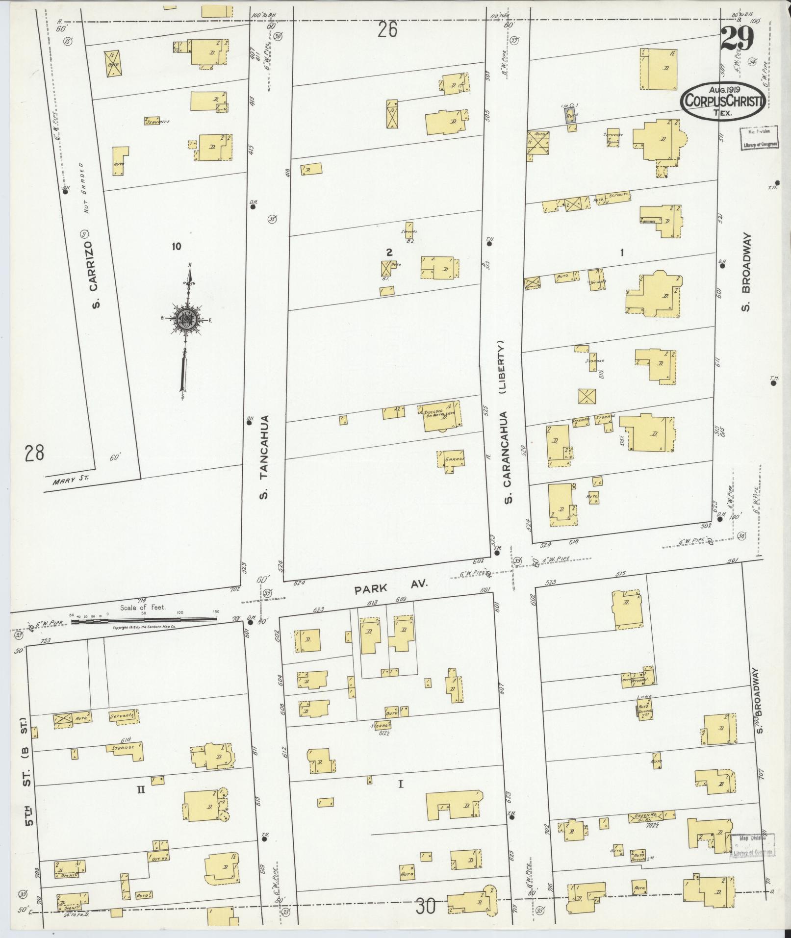 Sanborn Fire Insurance Map from Corpus Christi, Nueces County, Texas (1919), Sheet #0029 - Historic Sanborn Fire Insurance Map Print, vintage old map wall art, antique decor, genealogy gift, Texas Texas map