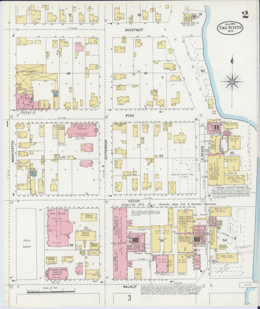 Sanborn Fire Insurance Map from Two Rivers, Manitowoc County, Wisconsin (1904), Sheet #0002 - Historic Sanborn Fire Insurance Map Print, vintage old map wall art, antique decor, genealogy gift, Wisconsin Wisconsin map