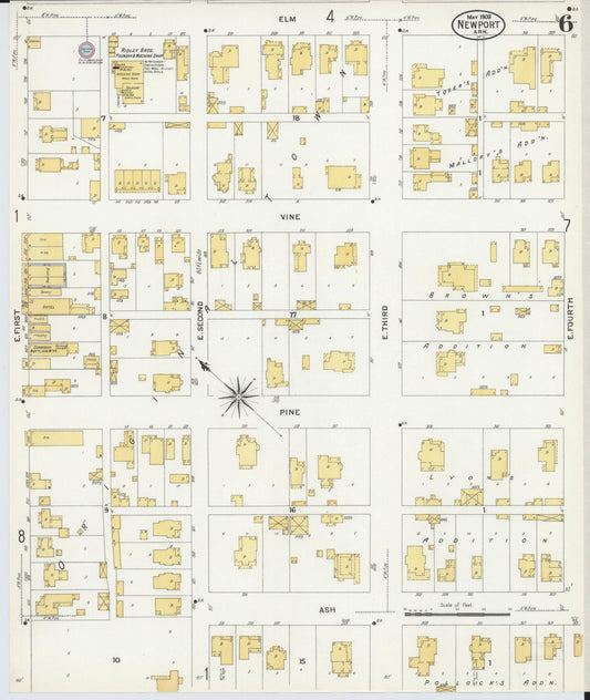 Sanborn Fire Insurance Map from Newport, Jackson County, Arkansas (1908), Sheet #0006 - Historic Sanborn Fire Insurance Map Print, vintage old map wall art, antique decor, genealogy gift, Arkansas Arkansas map