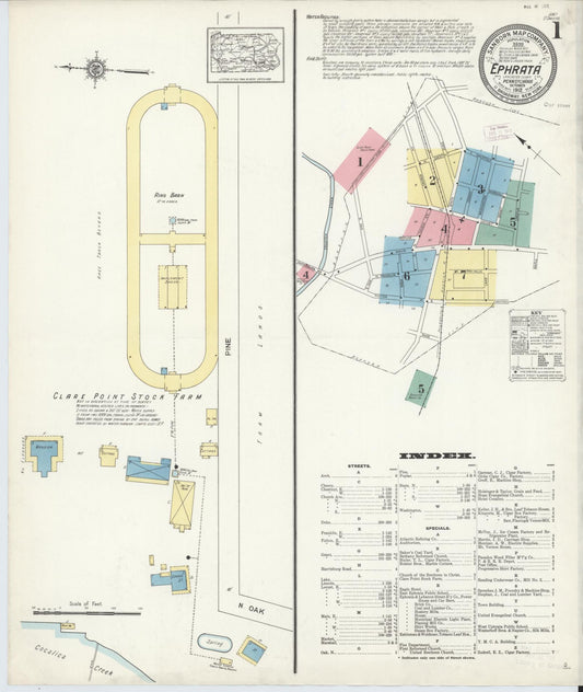 Sanborn Fire Insurance Map from Ephrata, Lancaster County, Pennsylvania (1912), Sheet #0001 - Historic Sanborn Fire Insurance Map Print, vintage old map wall art, antique decor, genealogy gift, Pennsylvania Pennsylvania map