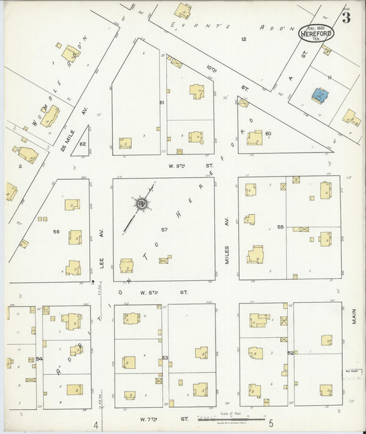 Sanborn Fire Insurance Map from Hereford, Deaf Smith County, Texas (1920), Sheet #0003 - Historic Sanborn Fire Insurance Map Print, vintage old map wall art, antique decor, genealogy gift, Texas Texas map