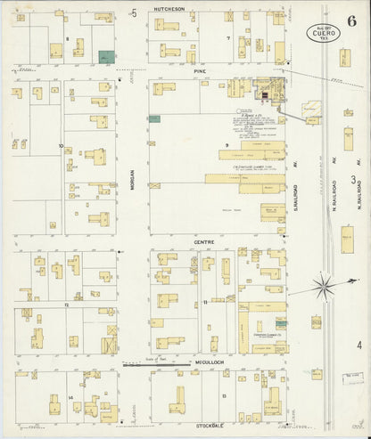 Sanborn Fire Insurance Map from Cuero, De Witt County, Texas (1907), Sheet #0006 - Historic Sanborn Fire Insurance Map Print, vintage old map wall art, antique decor, genealogy gift, Texas Texas map