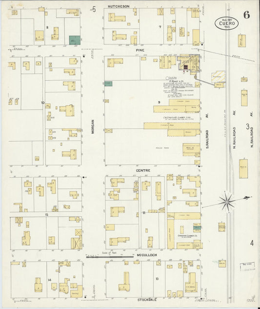 Sanborn Fire Insurance Map from Cuero, De Witt County, Texas (1907), Sheet #0006 - Historic Sanborn Fire Insurance Map Print, vintage old map wall art, antique decor, genealogy gift, Texas Texas map