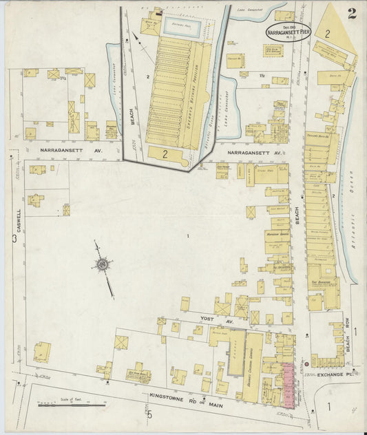 Sanborn Fire Insurance Map from Narragansett Pier, Washington County, Rhode Island (1910), Sheet #0002 - Historic Sanborn Fire Insurance Map Print, vintage old map wall art, antique decor, genealogy gift, Rhode Island Rhode Island map