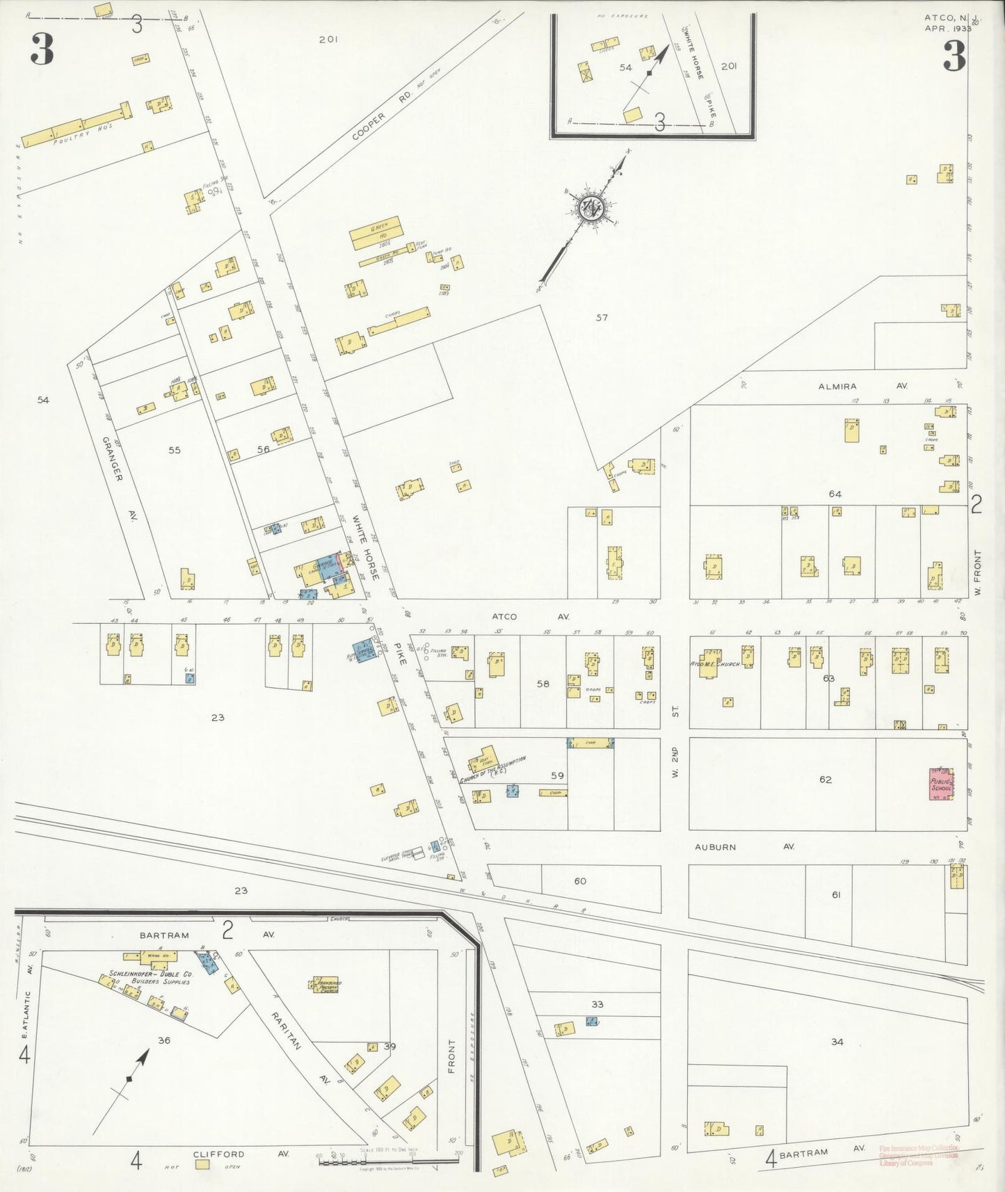 Sanborn Fire Insurance Map from Atco, Camden County, New Jersey (1933), Sheet #0003 - Historic Sanborn Fire Insurance Map Print, vintage old map wall art, antique decor, genealogy gift, New Jersey New Jersey map
