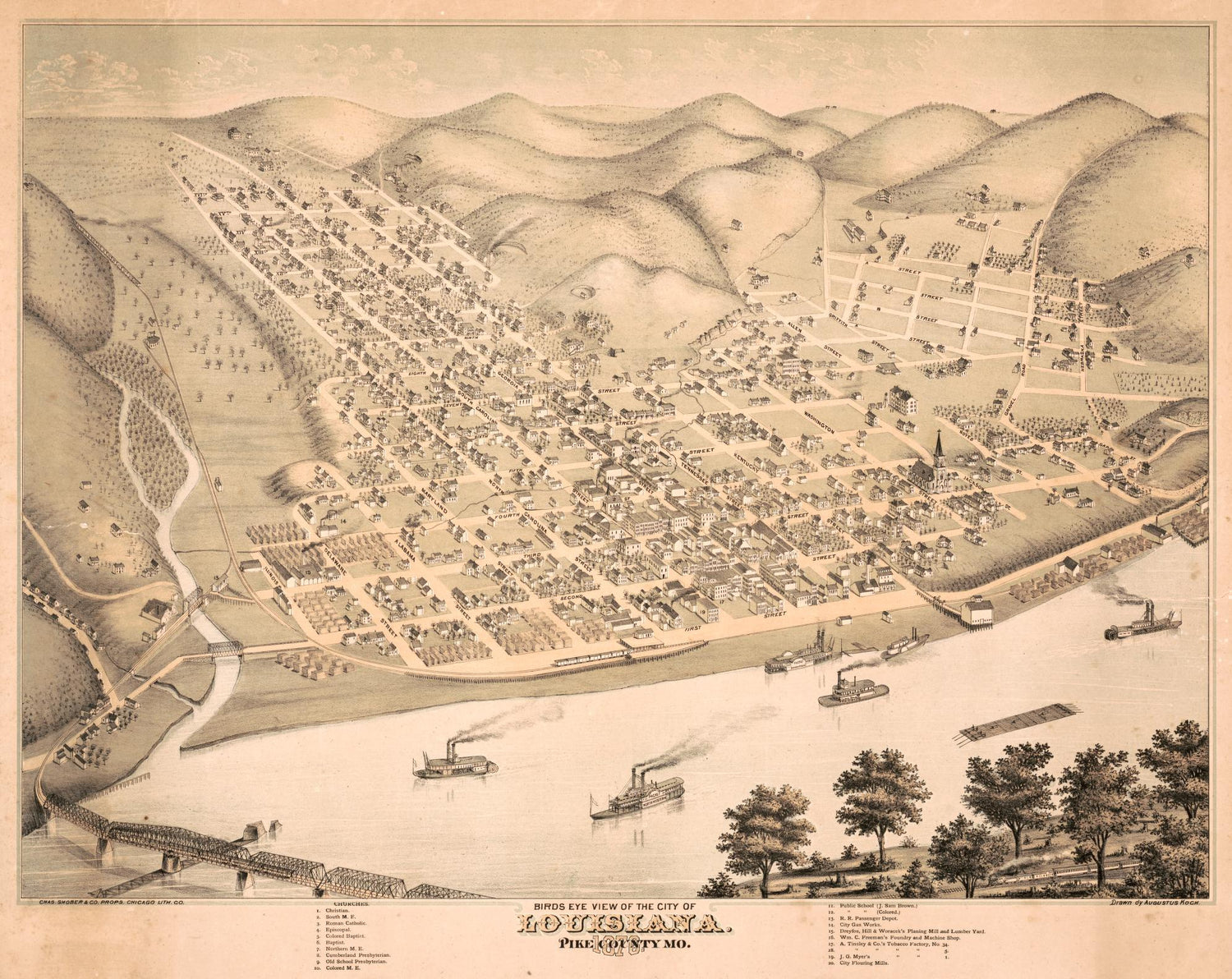 Birds eye view of the city of Louisiana, Pike County, Mo. (1876) – Historic Bird’s-Eye View Panorama Print