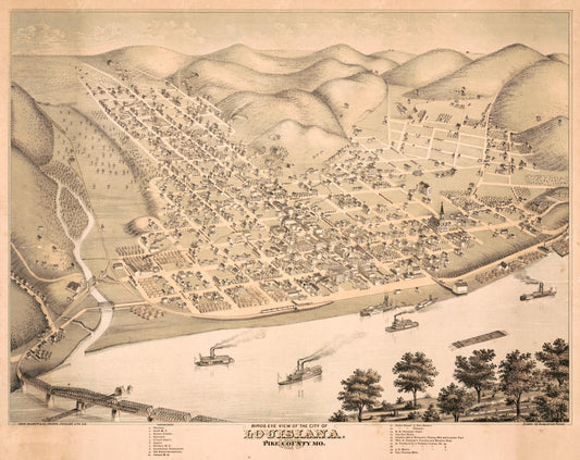 Birds eye view of the city of Louisiana, Pike County, Mo. (1876) – Historic Bird’s-Eye View Panorama Print