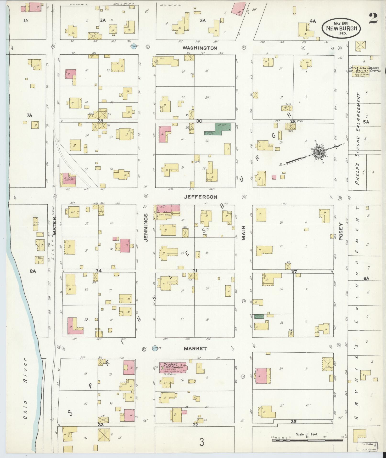 Sanborn Fire Insurance Map from Newburgh, Warrick County, Indiana (1910), Sheet #0002 - Complete Map Set gallery image, historic Sanborn map, vintage wall art, Indiana Indiana