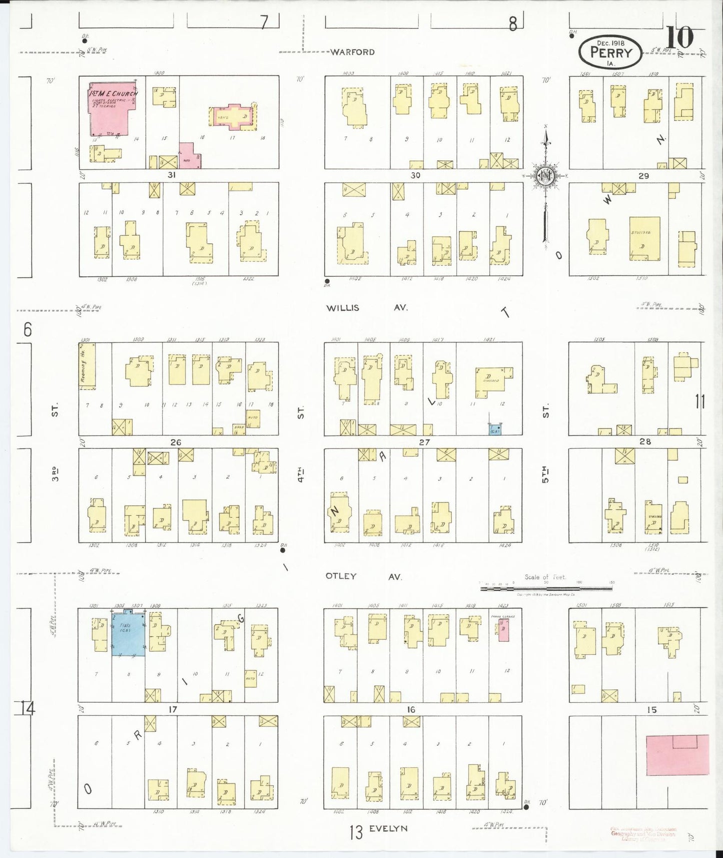 Sanborn Fire Insurance Map from Perry, Dallas County, Iowa (1918), Sheet #0010 - Historic Sanborn Fire Insurance Map Print, vintage old map wall art