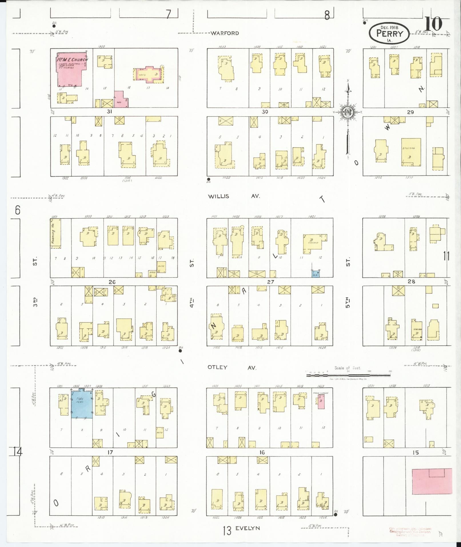 Sanborn Fire Insurance Map from Perry, Dallas County, Iowa (1918), Sheet #0010 - Historic Sanborn Fire Insurance Map Print, vintage old map wall art