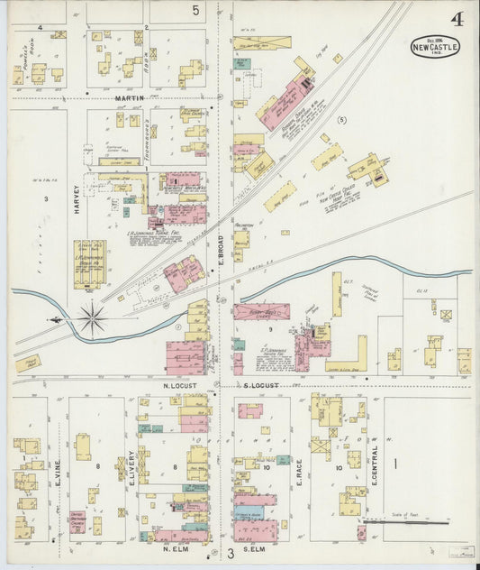 Sanborn Fire Insurance Map from New Castle, Henry County, Indiana (1896), Sheet #0004 - Historic Sanborn Fire Insurance Map Print, vintage old map wall art, antique decor, genealogy gift, Indiana Indiana map