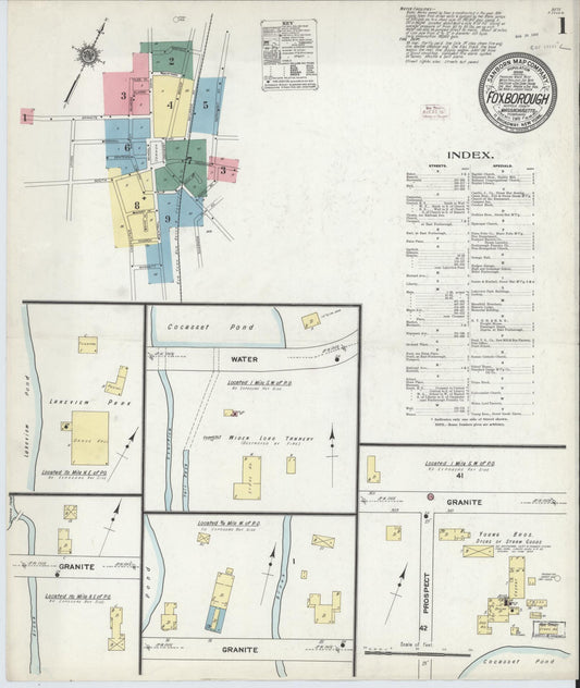 Sanborn Fire Insurance Map from Foxboro, Norfolk County, Massachusetts (1911), Sheet #0001 - Complete Map Set gallery image, historic Sanborn map, vintage wall art, Massachusetts Massachusetts