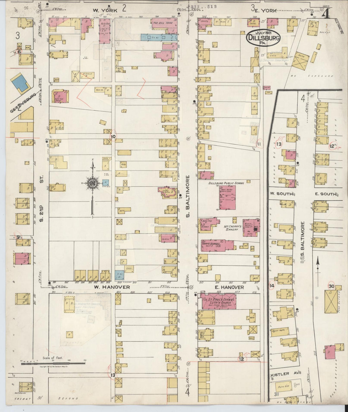 Sanborn Fire Insurance Map from Dillsburg, York County, Pennsylvania (1934), Sheet #0004 - Complete Map Set gallery image, historic Sanborn map, vintage wall art, Pennsylvania Pennsylvania