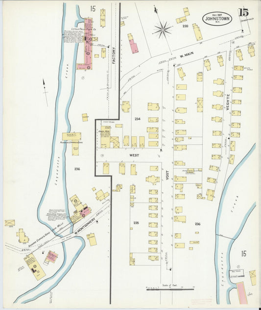 Sanborn Fire Insurance Map from Johnstown, Fulton County, New York (1907), Sheet #0015 - Historic Sanborn Fire Insurance Map Print, vintage old map wall art, antique decor, genealogy gift, New York New York map