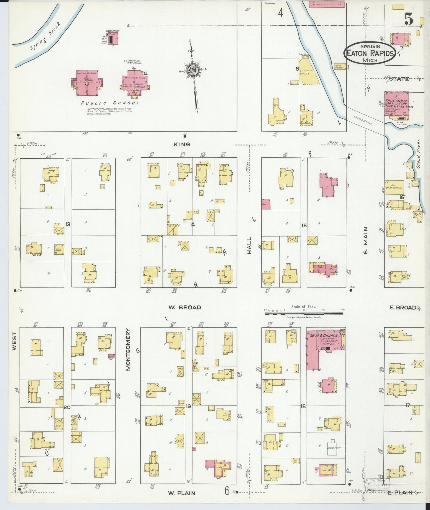 Sanborn Fire Insurance Map from Eaton Rapids, Eaton County, Michigan (1918), Sheet #0005 - Complete Map Set gallery image, historic Sanborn map, vintage wall art, Michigan Michigan