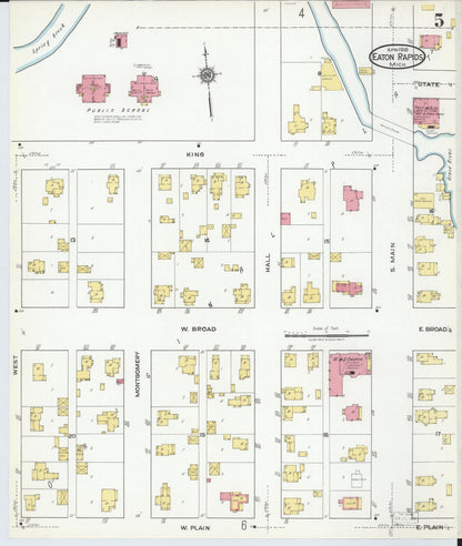 Sanborn Fire Insurance Map from Eaton Rapids, Eaton County, Michigan (1918), Sheet #0005 - Complete Map Set gallery image, historic Sanborn map, vintage wall art, Michigan Michigan