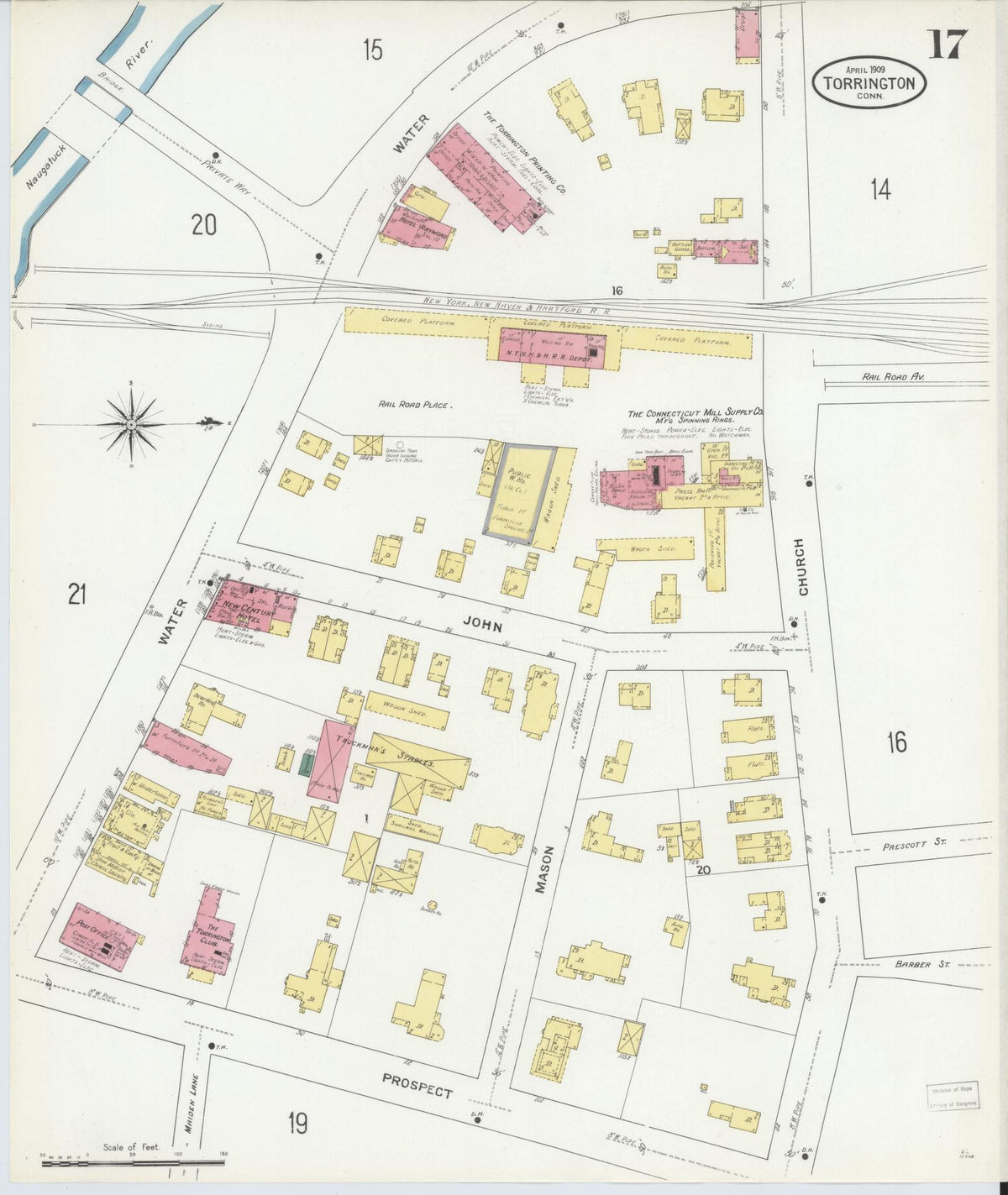 Sanborn Fire Insurance Map from Torrington, Litchfield County, Connecticut (1909), Sheet #0017 - Historic Sanborn Fire Insurance Map Print, vintage old map wall art, antique decor, genealogy gift, Connecticut Connecticut map