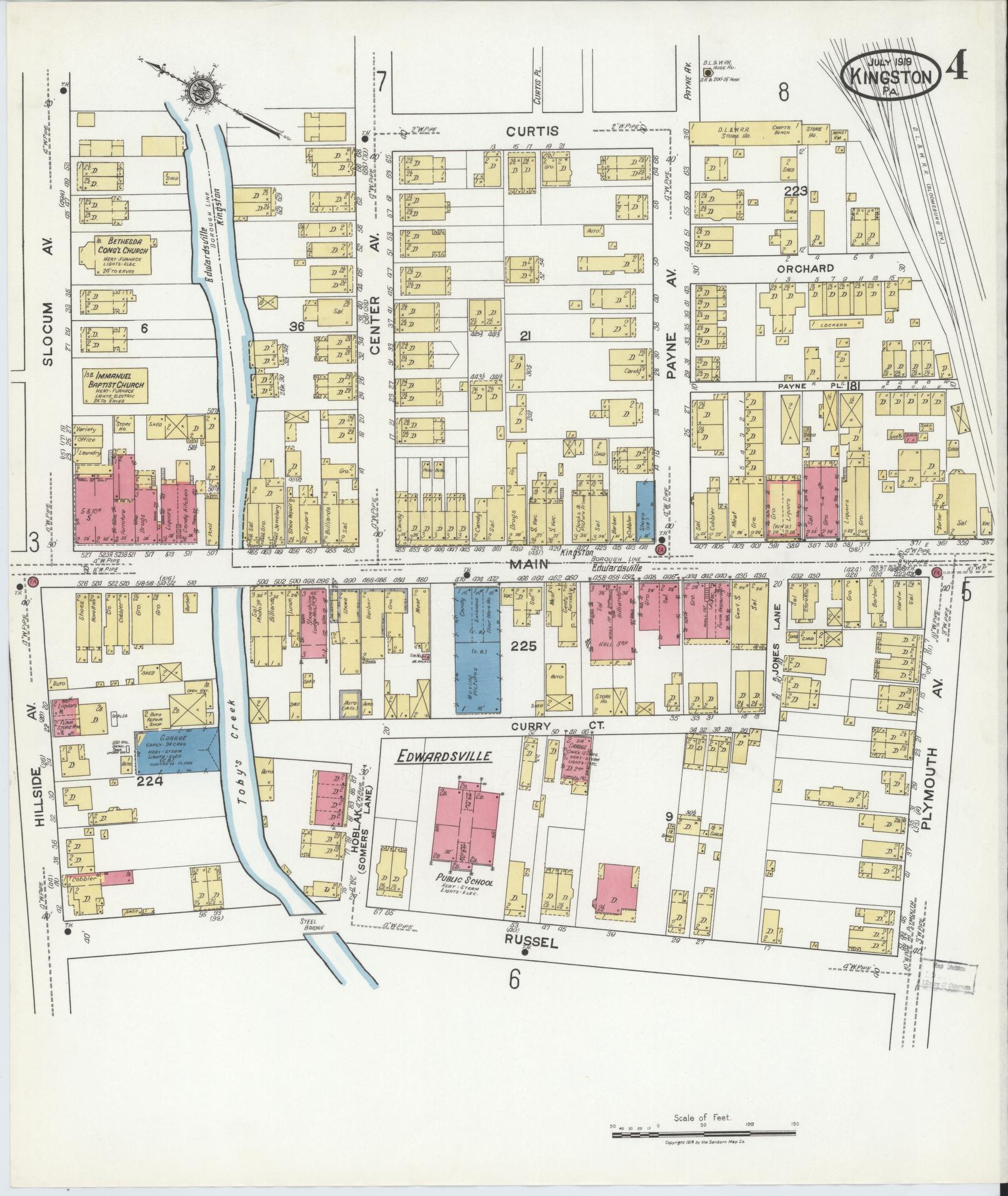 Sanborn Fire Insurance Map from Kingston, Luzerne County, Pennsylvania (1919), Sheet #0004 - Historic Sanborn Fire Insurance Map Print, vintage old map wall art, antique decor, genealogy gift, Pennsylvania Pennsylvania map