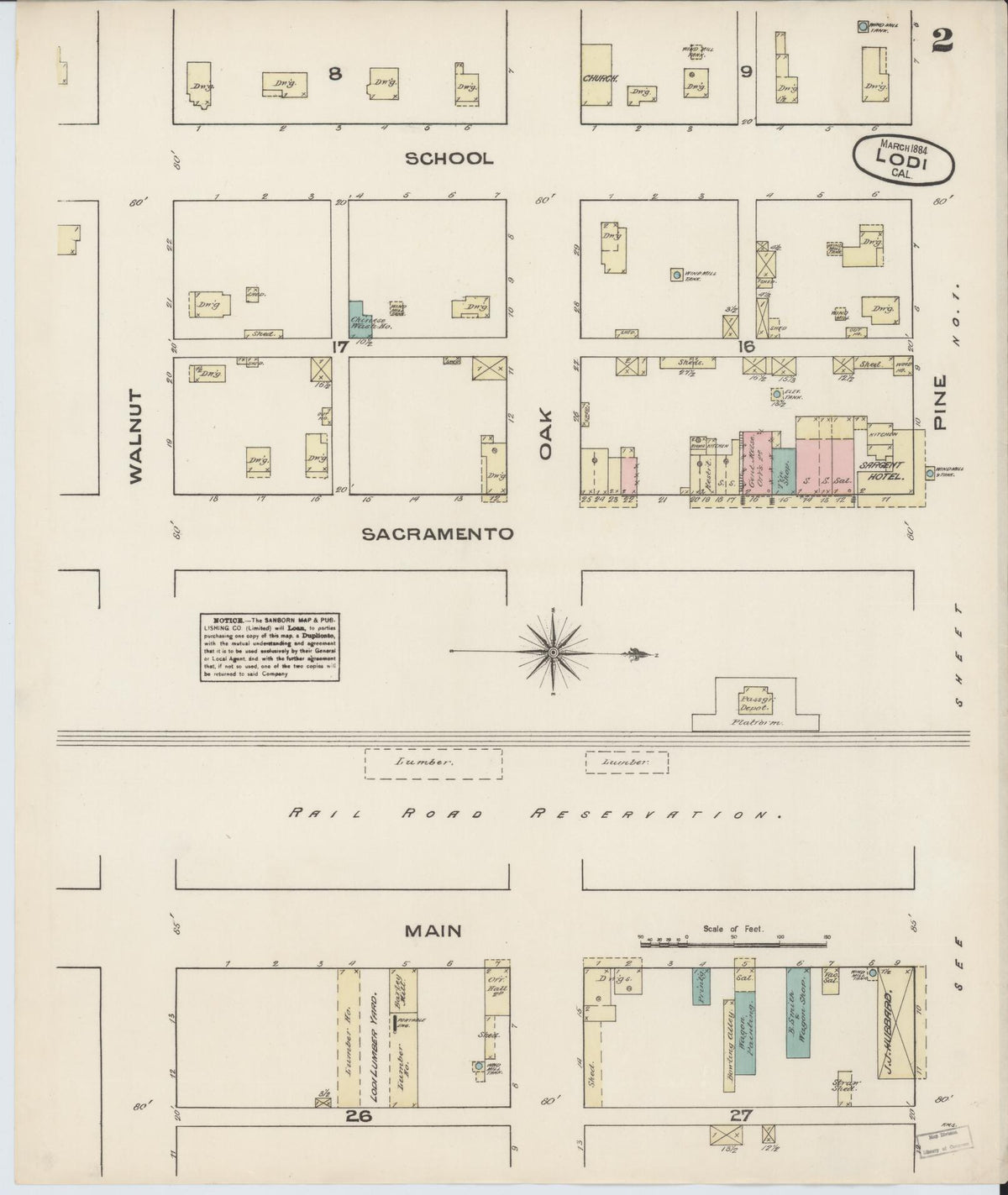 Sanborn Fire Insurance Map from Lodi, San Joaquin County, California (1884), Sheet #0002 - Complete Map Set gallery image, historic Sanborn map, vintage wall art, California California