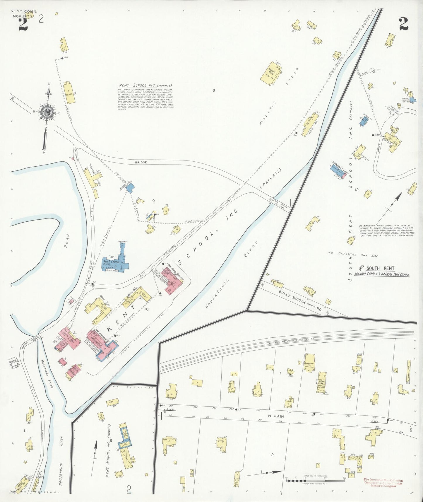 Sanborn Fire Insurance Map from Kent, Litchfield County, Connecticut (1938), Sheet #0002 - Complete Map Set gallery image, historic Sanborn map, vintage wall art, Connecticut Connecticut