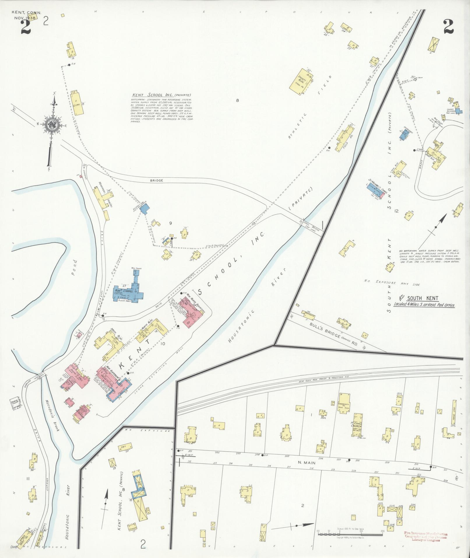 Sanborn Fire Insurance Map from Kent, Litchfield County, Connecticut (1938), Sheet #0002 - Complete Map Set gallery image, historic Sanborn map, vintage wall art, Connecticut Connecticut