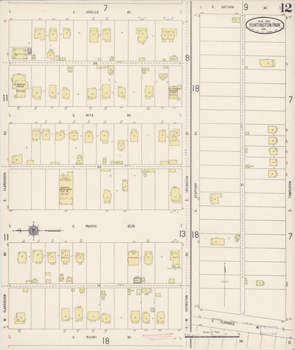 Sanborn Fire Insurance Map from Huntington Park, Los Angeles County, California (1916), Sheet #0012 - Complete Map Set gallery image, historic Sanborn map, vintage wall art, California California