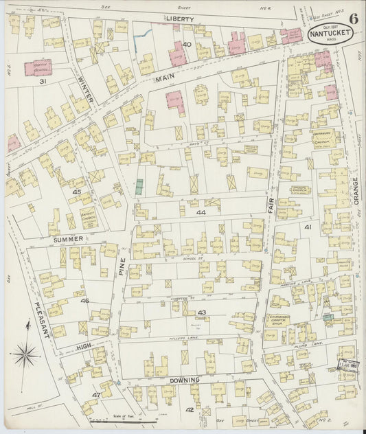 Sanborn Fire Insurance Map from Nantucket, Nantucket County, Massachusetts (1887), Sheet #0006 - Historic Sanborn Fire Insurance Map Print, vintage old map wall art, antique decor, genealogy gift, Massachusetts Massachusetts map