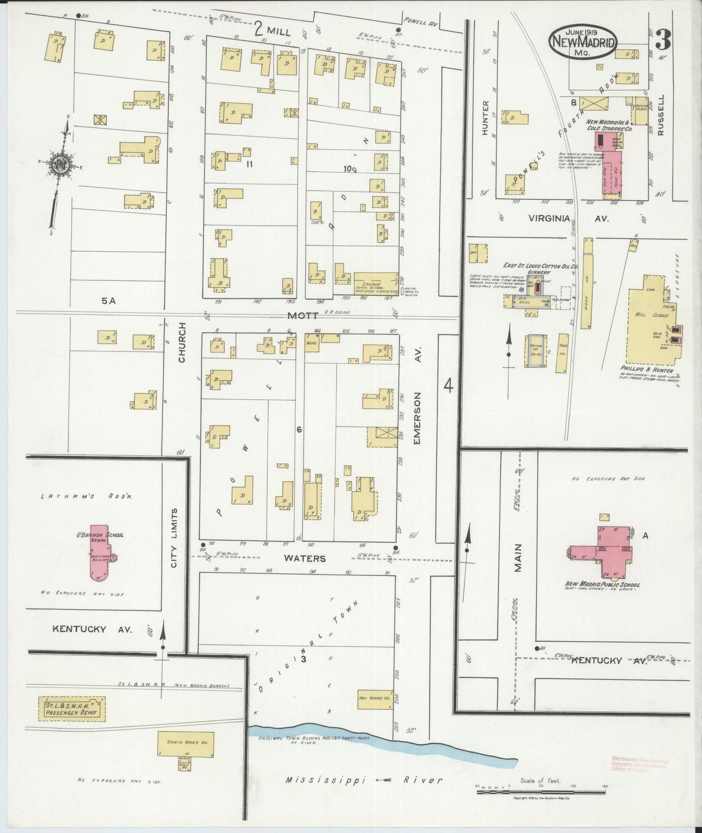Sanborn Fire Insurance Map from New Madrid, New Madrid County, Missouri (1919), Sheet #0003 - Historic Sanborn Fire Insurance Map Print, vintage old map wall art, antique decor, genealogy gift, Missouri Missouri map