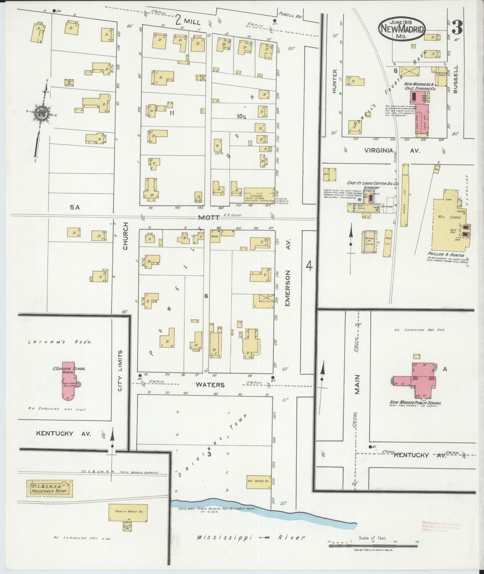 Sanborn Fire Insurance Map from New Madrid, New Madrid County, Missouri (1919), Sheet #0003 - Historic Sanborn Fire Insurance Map Print, vintage old map wall art, antique decor, genealogy gift, Missouri Missouri map