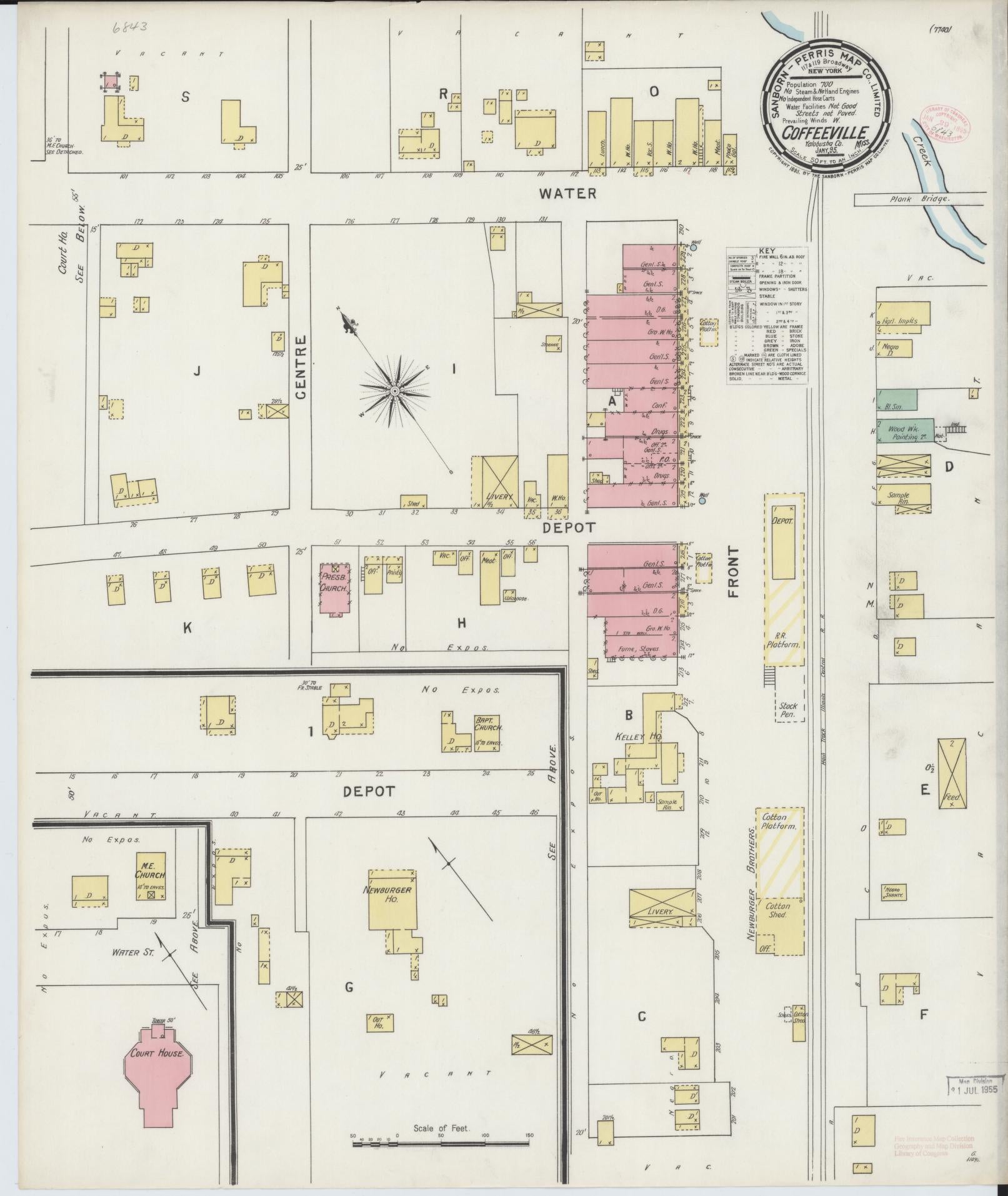 Sanborn Fire Insurance Map from Coffeeville, Yolabusha County, Mississippi (1893), Sheet #0001 - Historic Sanborn Fire Insurance Map Print, vintage old map wall art, antique decor, genealogy gift, Mississippi Mississippi map