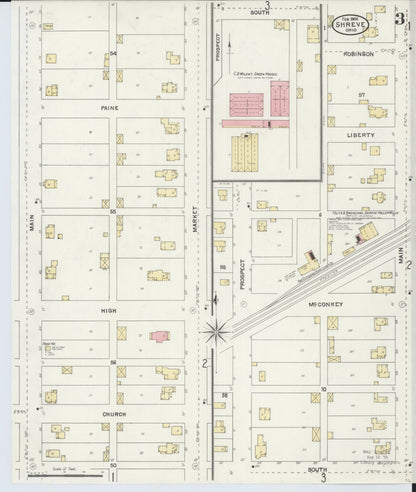 Sanborn Fire Insurance Map from Shreve, Wayne County, Ohio (1905), Sheet #0003 - Historic Sanborn Fire Insurance Map Print, vintage old map wall art, antique decor, genealogy gift, Ohio Ohio map