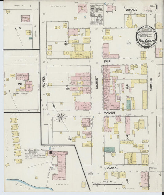 Sanborn Fire Insurance Map from Port Gibson, Claiborne County, Mississippi (1889), Sheet #0001 - Historic Sanborn Fire Insurance Map Print, vintage old map wall art, antique decor, genealogy gift, Mississippi Mississippi map