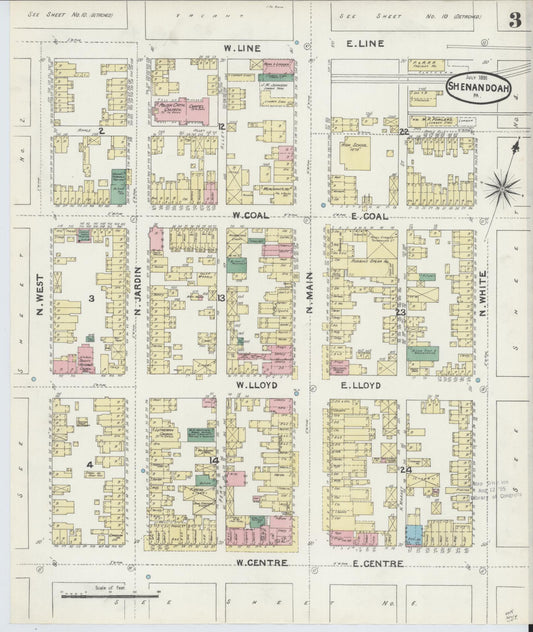 Sanborn Fire Insurance Map from Shenandoah, Schuylkill County, Pennsylvania (1891), Sheet #0003 - Historic Sanborn Fire Insurance Map Print, vintage old map wall art, antique decor, genealogy gift, Pennsylvania Pennsylvania map
