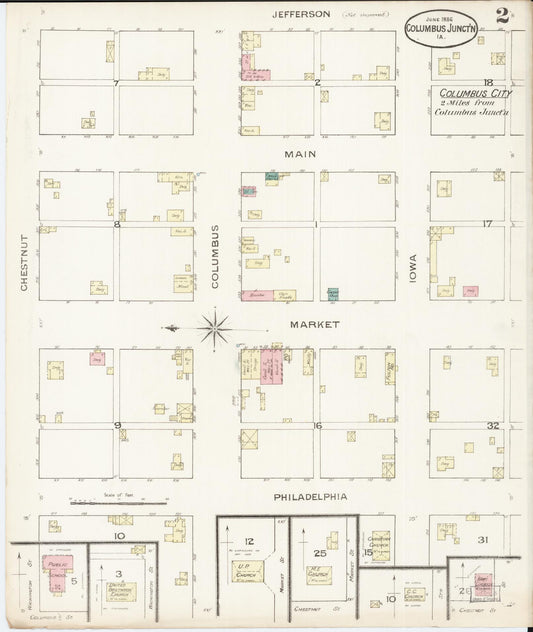 Sanborn Fire Insurance Map from Columbus Junction, Louisa County, Iowa (1886), Sheet #0002 - Historic Sanborn Fire Insurance Map Print, vintage old map wall art