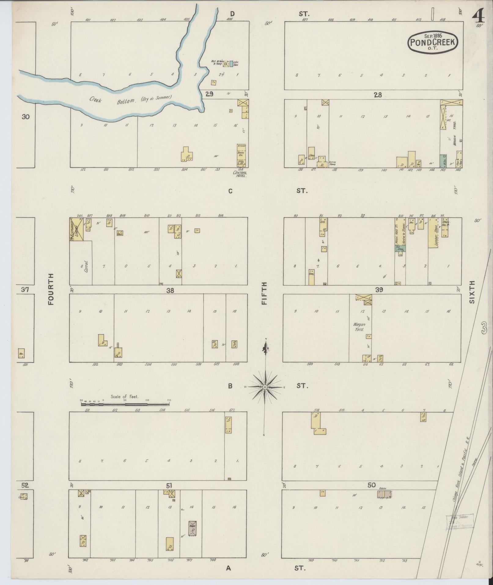 Sanborn Fire Insurance Map from Pond Creek, Grant County, Oklahoma (1895), Sheet #0004 - Complete Map Set gallery image, historic Sanborn map, vintage wall art, Oklahoma Oklahoma