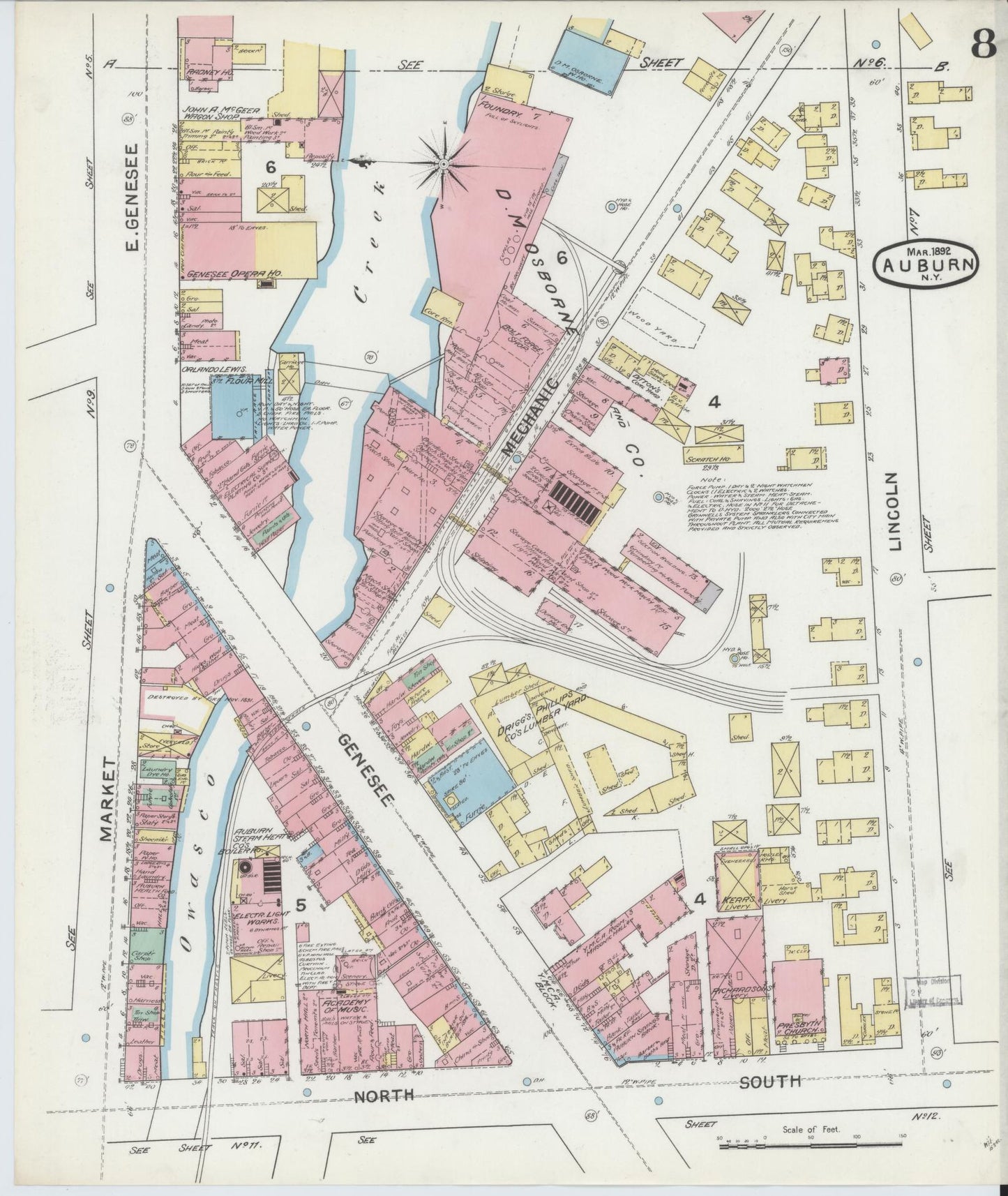 Sanborn Fire Insurance Map from Auburn, Cayuga County, New York (1892), Sheet #0008 - Complete Map Set gallery image, historic Sanborn map, vintage wall art, New York New York