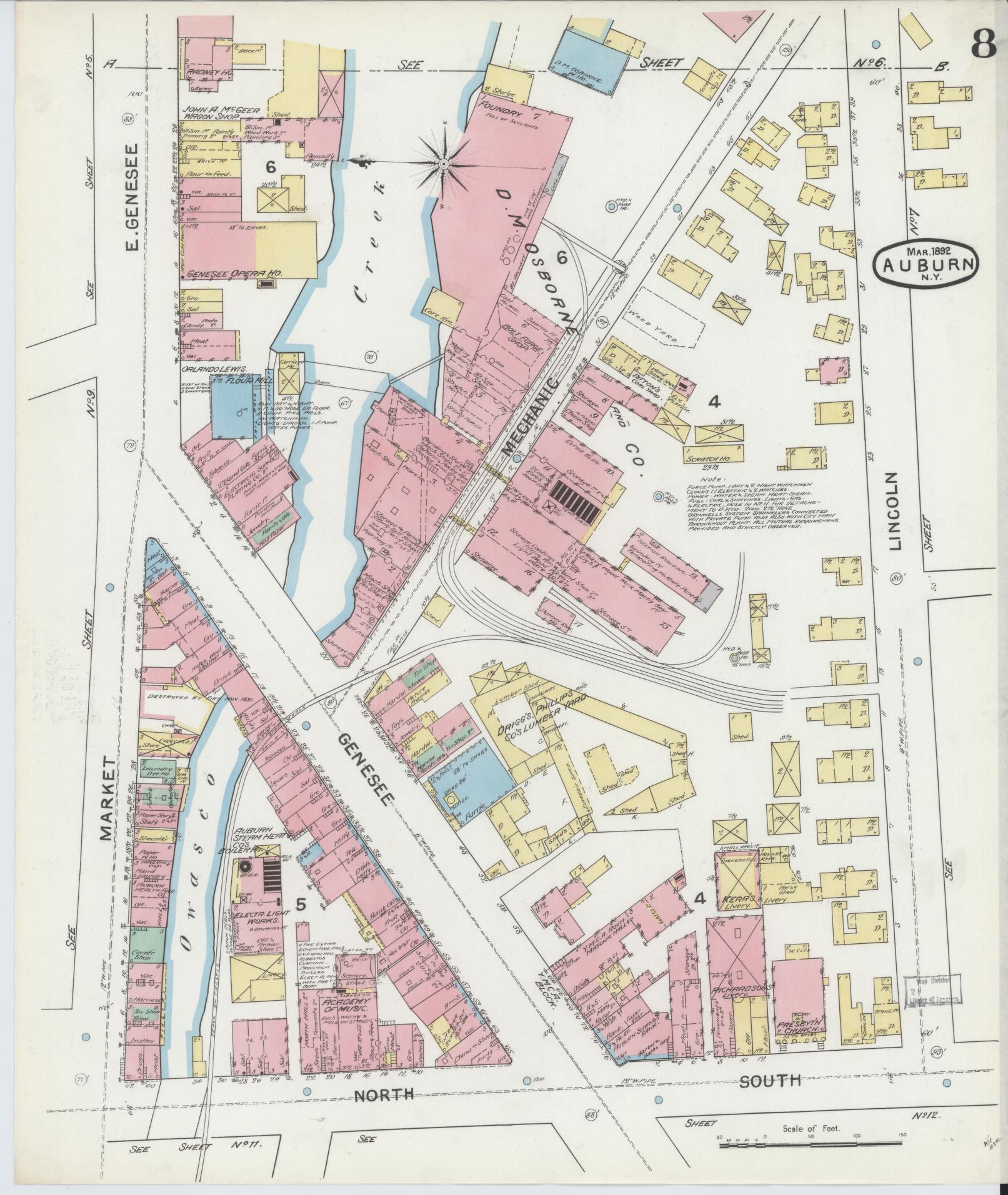 Sanborn Fire Insurance Map from Auburn, Cayuga County, New York (1892), Sheet #0008 - Complete Map Set gallery image, historic Sanborn map, vintage wall art, New York New York