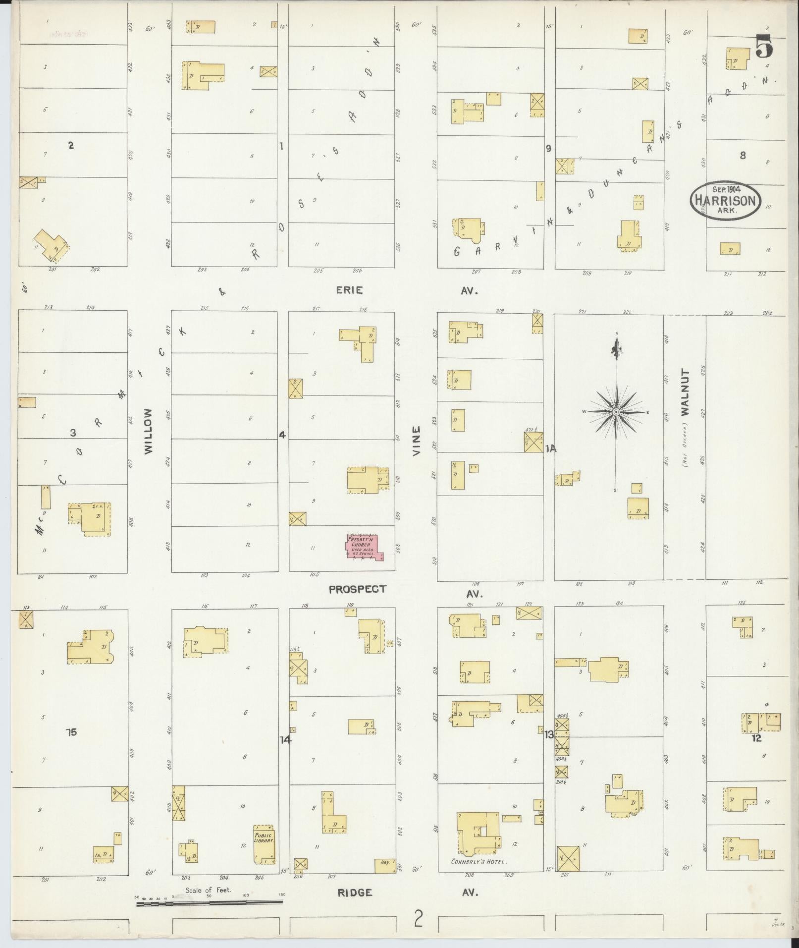 Sanborn Fire Insurance Map from Harrison, Boone County, Arkansas (1904), Sheet #0005 - Complete Map Set gallery image, historic Sanborn map, vintage wall art, Arkansas Arkansas