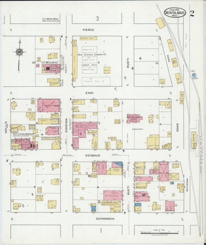 Sanborn Fire Insurance Map from New Glarus, Green County, Wisconsin (1919), Sheet #0002 - Complete Map Set gallery image, historic Sanborn map, vintage wall art, Wisconsin Wisconsin