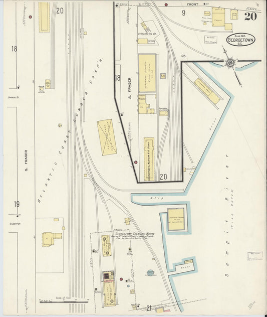 Sanborn Fire Insurance Map from Georgetown, Georgetown County, South Carolina (1913), Sheet #0020 - Historic Sanborn Fire Insurance Map Print, vintage old map wall art, antique decor, genealogy gift, South Carolina South Carolina map