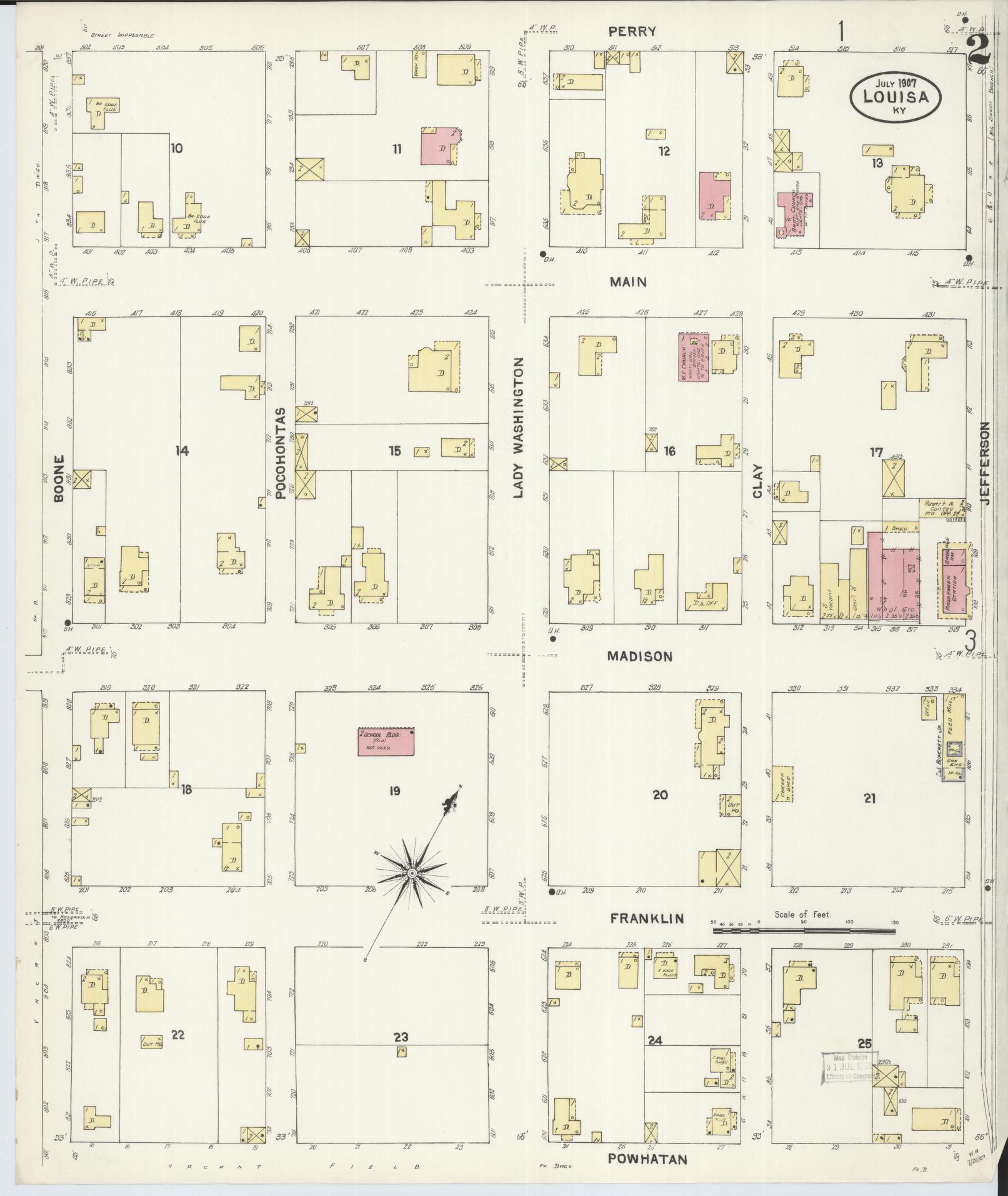 Sanborn Fire Insurance Map from Louisa, Lawrence County, Kentucky (1907), Sheet #0002 - Historic Sanborn Fire Insurance Map Print, vintage old map wall art, antique decor, genealogy gift, Kentucky Kentucky map