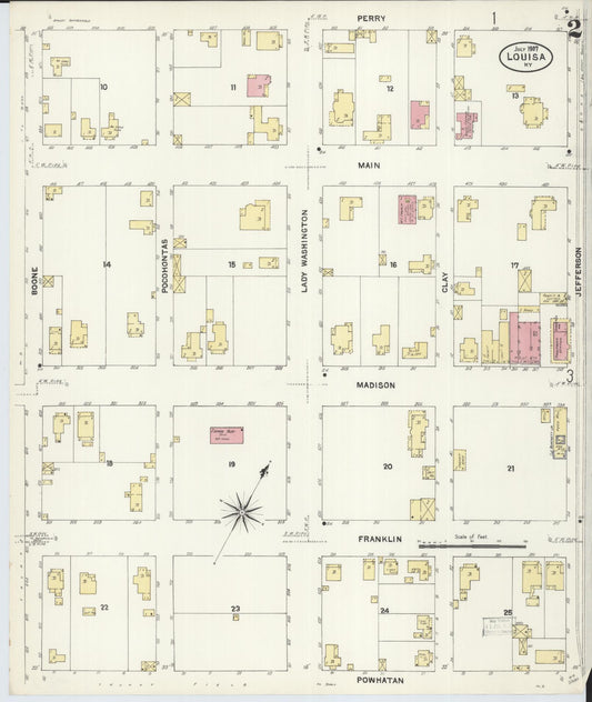 Sanborn Fire Insurance Map from Louisa, Lawrence County, Kentucky (1907), Sheet #0002 - Historic Sanborn Fire Insurance Map Print, vintage old map wall art, antique decor, genealogy gift, Kentucky Kentucky map