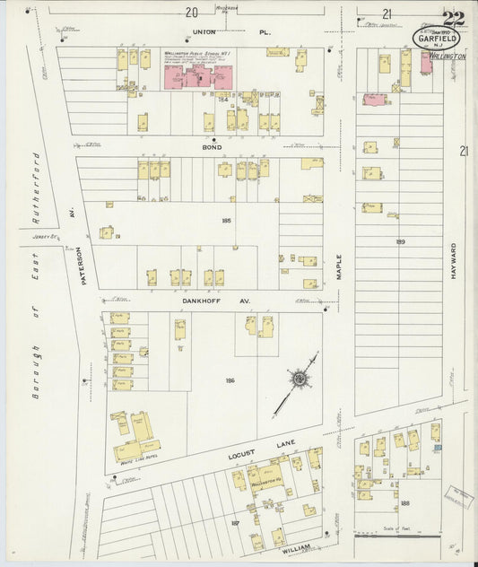 Sanborn Fire Insurance Map from Garfield, Bergen County, New Jersey (1910), Sheet #0022 - Historic Sanborn Fire Insurance Map Print, vintage old map wall art, antique decor, genealogy gift, New Jersey New Jersey map