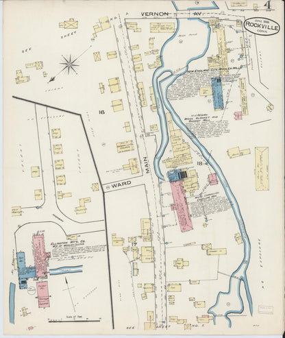 Sanborn Fire Insurance Map from Rockville, Tolland County, Connecticut (1885), Sheet #0004 - Complete Map Set gallery image, historic Sanborn map, vintage wall art, Connecticut Connecticut