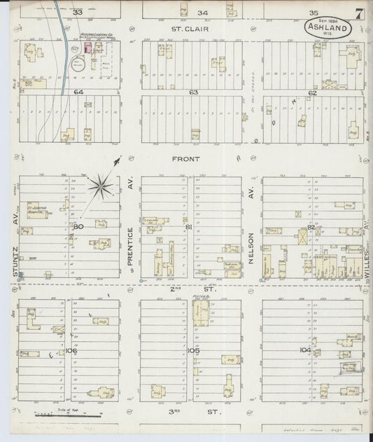 Sanborn Fire Insurance Map from Ashland, Ashland County, Wisconsin (1886), Sheet #0007 - Historic Sanborn Fire Insurance Map Print, vintage old map wall art, antique decor, genealogy gift, Wisconsin Wisconsin map
