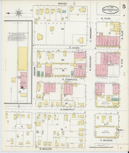 Sanborn Fire Insurance Map from Gainesville, Cooke County, Texas (1892), Sheet #0005 - Complete Map Set gallery image, historic Sanborn map, vintage wall art, Texas Texas