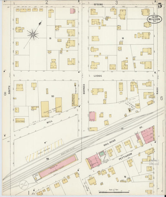 Sanborn Fire Insurance Map from Wilson, Wilson County, North Carolina (1897), Sheet #0005 - Historic Sanborn Fire Insurance Map Print, vintage old map wall art, antique decor, genealogy gift, North Carolina North Carolina map
