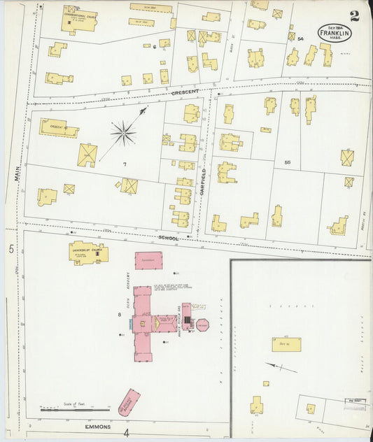 Sanborn Fire Insurance Map from Franklin, Norfolk County, Massachusetts (1904), Sheet #0002 - Historic Sanborn Fire Insurance Map Print, vintage old map wall art, antique decor, genealogy gift, Massachusetts Massachusetts map
