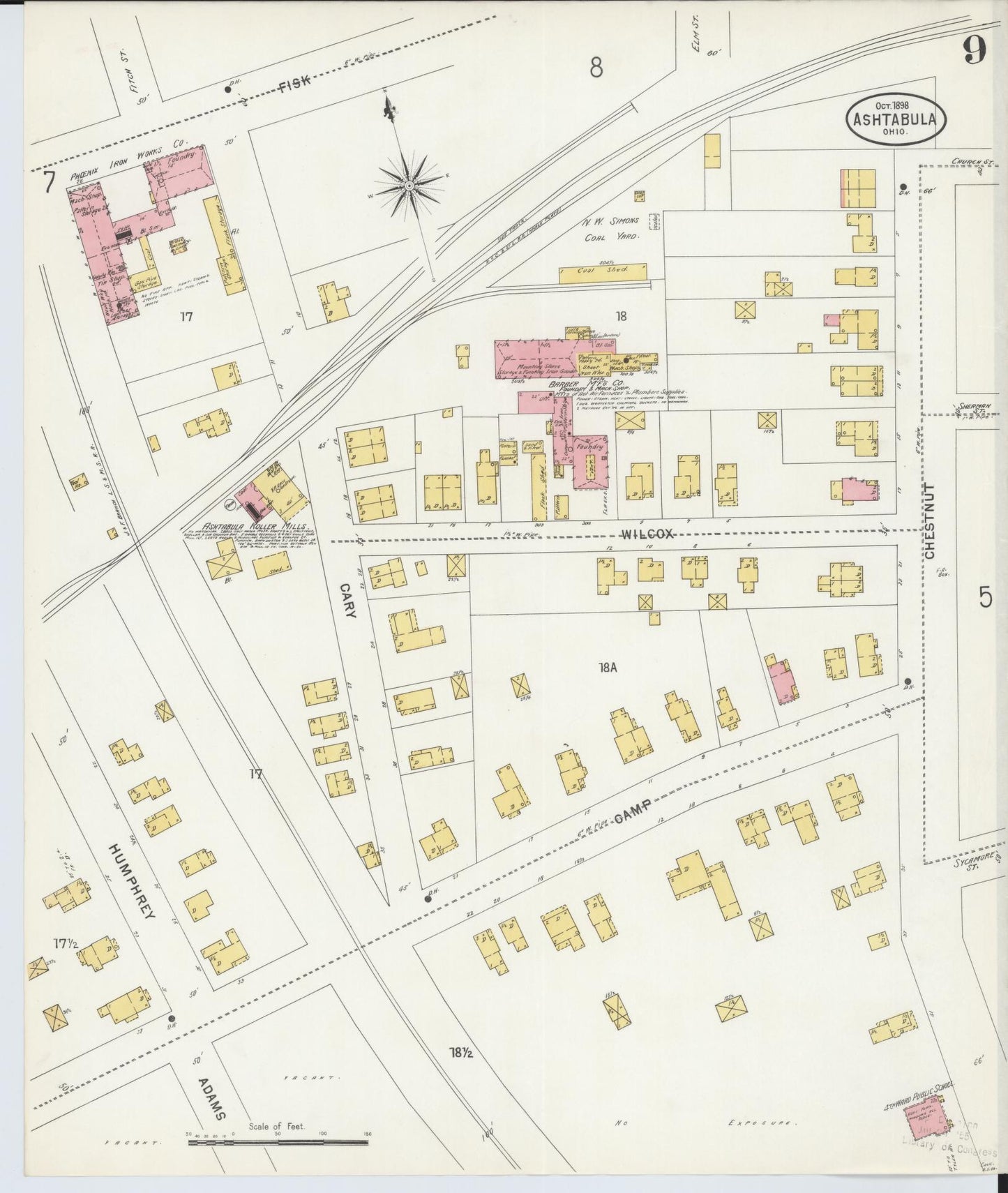 Sanborn Fire Insurance Map from Ashtabula, Ashtabula County, Ohio (1898), Sheet #0009 - Historic Sanborn Fire Insurance Map Print, vintage old map wall art, antique decor, genealogy gift, Ohio Ohio map