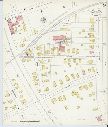 Sanborn Fire Insurance Map from Ashtabula, Ashtabula County, Ohio (1898), Sheet #0009 - Historic Sanborn Fire Insurance Map Print, vintage old map wall art, antique decor, genealogy gift, Ohio Ohio map